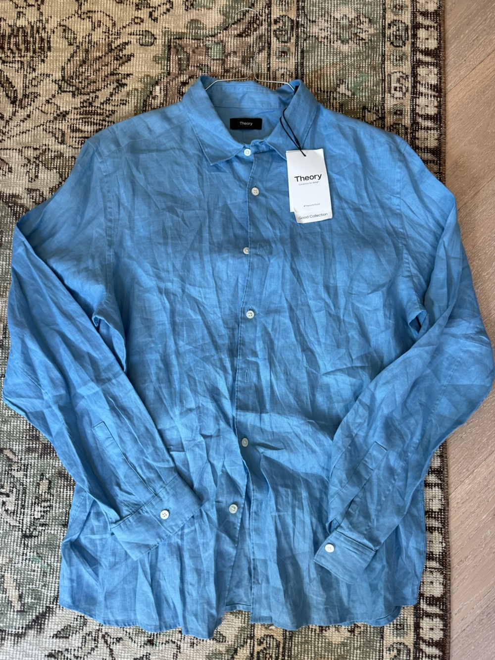 Theory NWT Men’s Irving Linen button down shirt - Large - powder blue